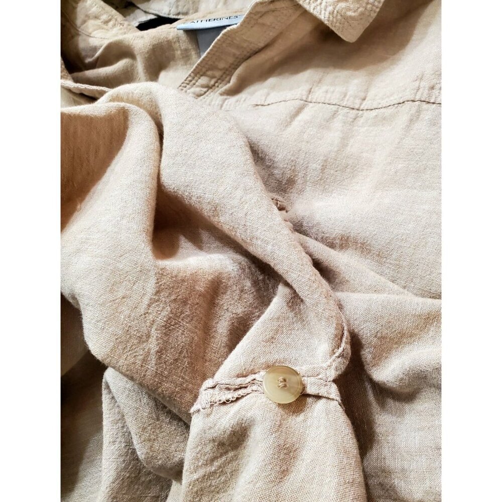 Catherines Women’s Linen Blend Beige Button Down 3/4 Sleeved Shirt Womens 3XL - Picture 11 of 15
